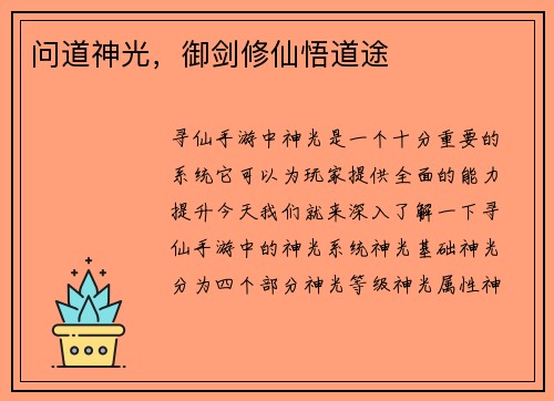 问道神光，御剑修仙悟道途